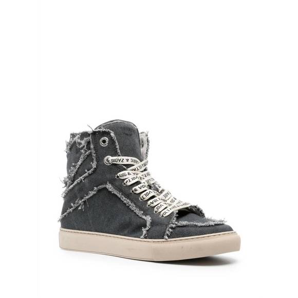 NEW ZADIG & VOLTAIRE high top canvas sneakers in dark grey - Picture 1 of 10